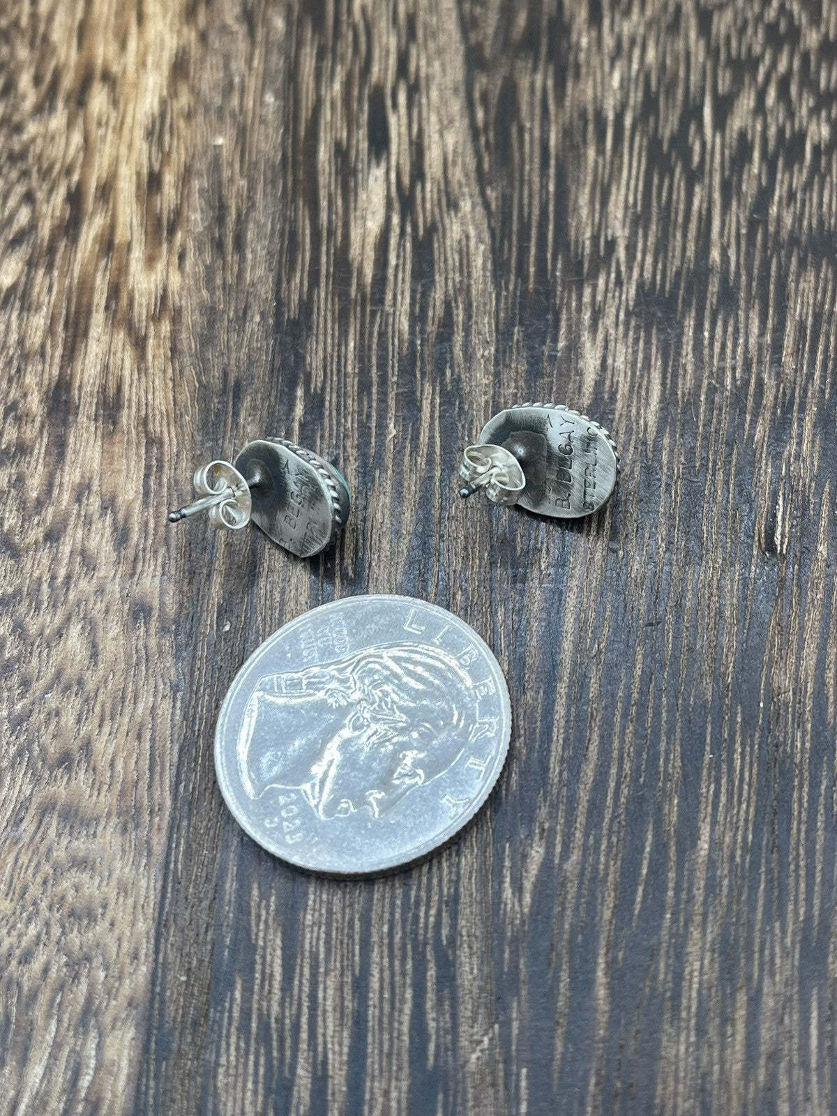 Navajo Handmade Sterling Silver Kingman Turquoise Post Stud Earrings Byron Begay