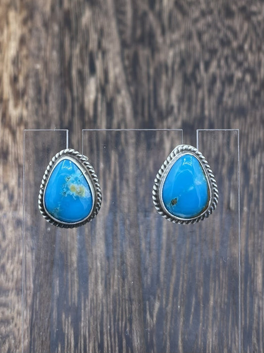 Navajo Handmade Sterling Silver Kingman Turquoise Post Stud Earrings Byron Begay