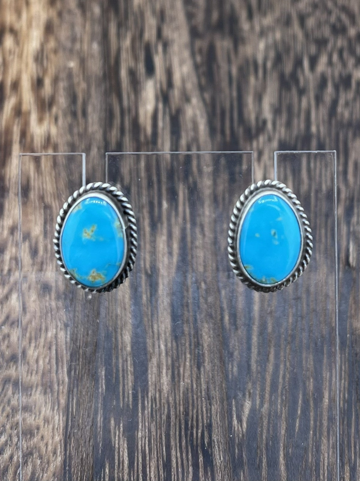 Navajo Handmade Sterling Silver Kingman Turquoise Post Stud Earrings Byron Begay