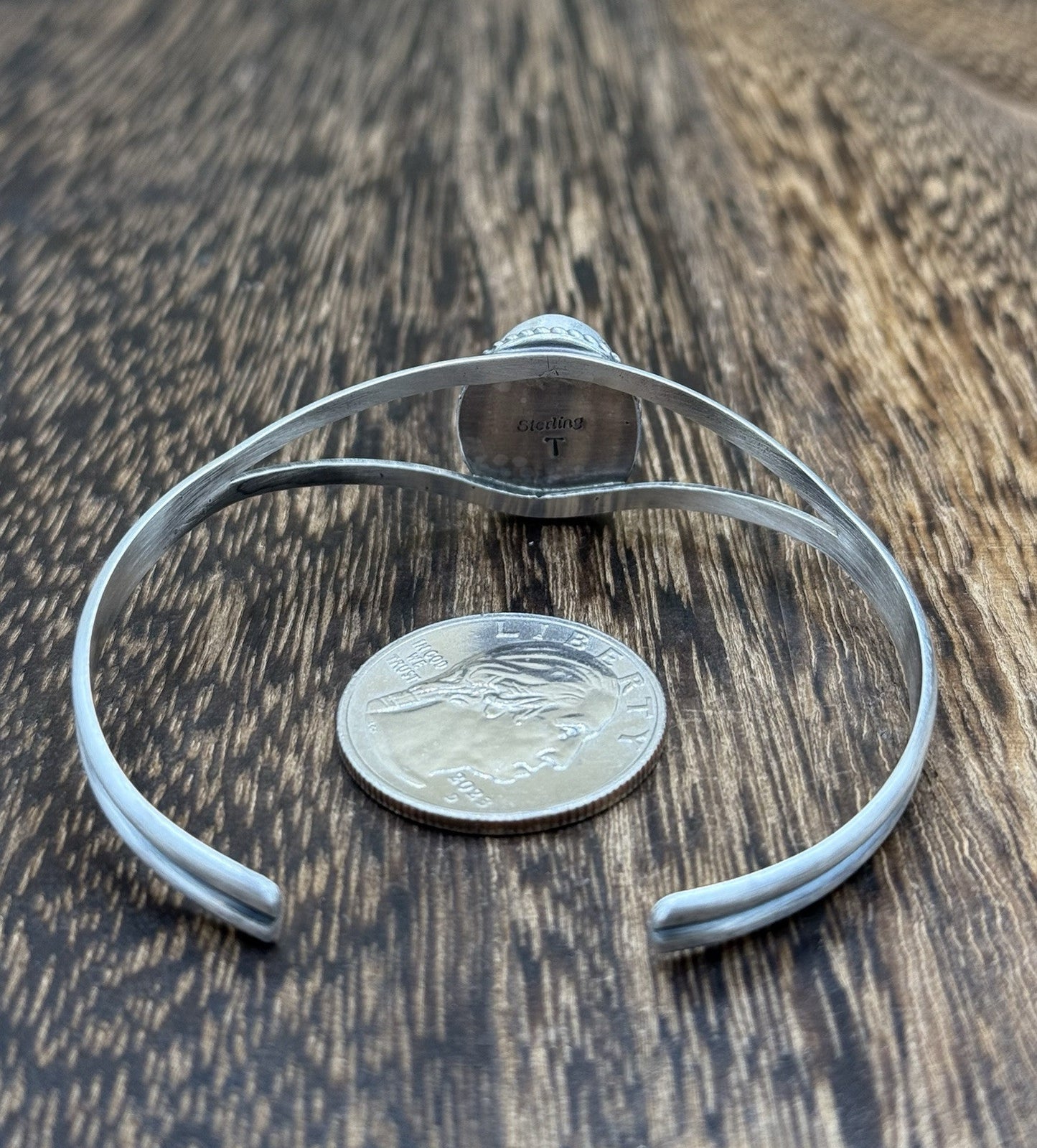 Navajo Handmade Sterling Silver Kingman Turquoise Stacker Old Look Bracelet