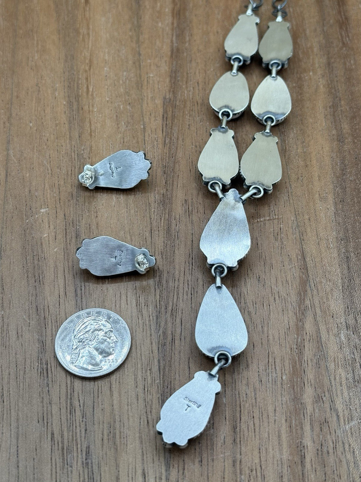 Navajo Handmade Sterling Silver Red Spiny Oyster Shell Lariat Necklace Set 20”