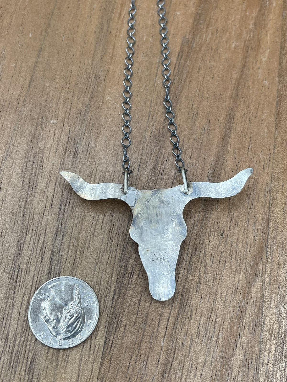 Navajo Handmade Sterling Silver Kingman Turquoise Longhorn Necklace By Betta Lee