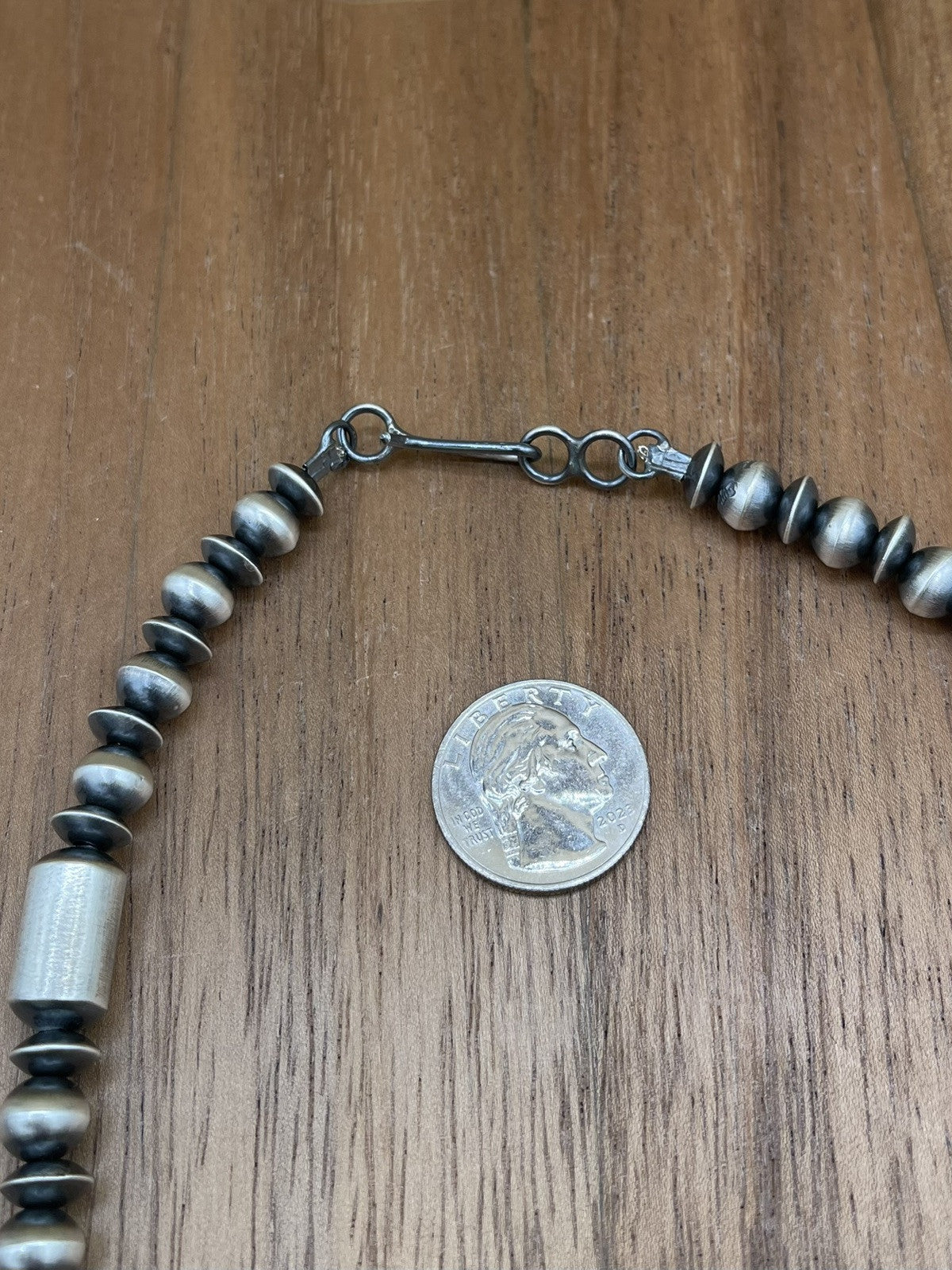 Authentic Native American Navajo Handmade Silver Pearl Beads Necklace 26” Signed