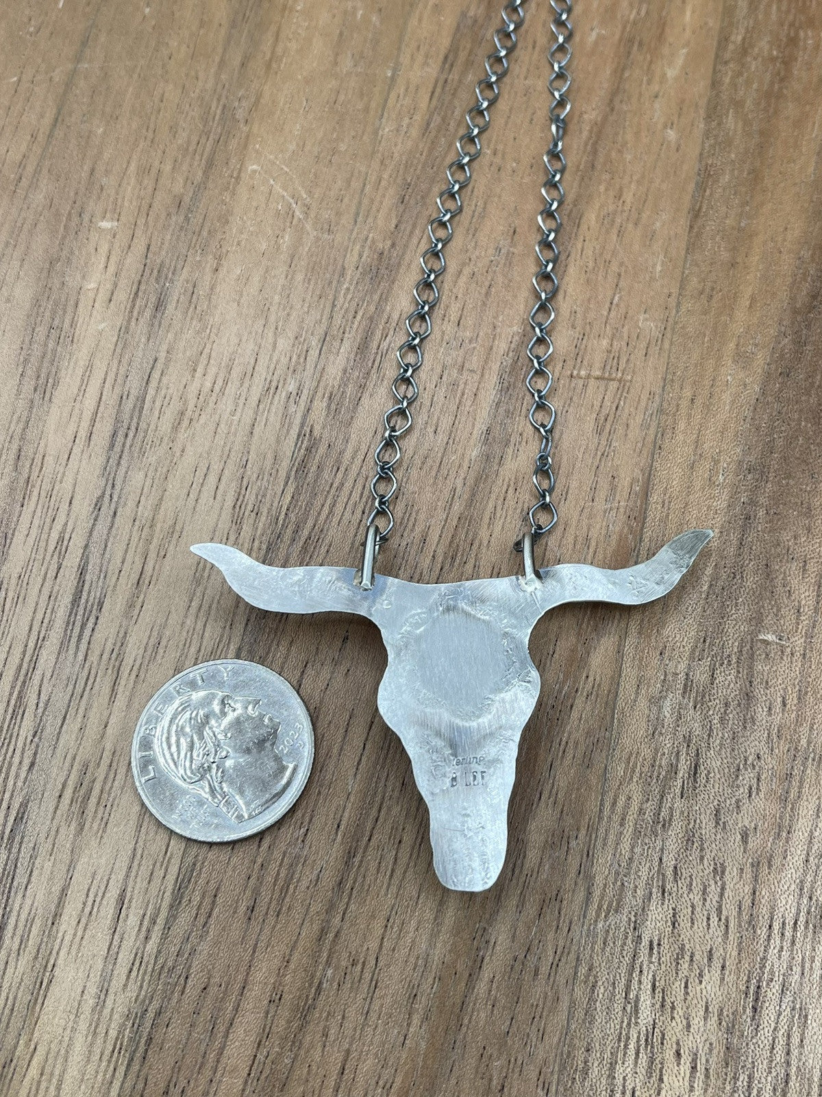 Navajo Handmade Sterling Silver Kingman Turquoise Longhorn Necklace By Betta Lee