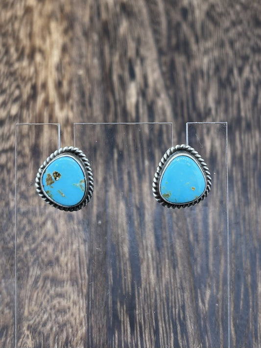 Navajo Handmade Sterling Silver Kingman Turquoise Post Stud Earrings Byron Begay