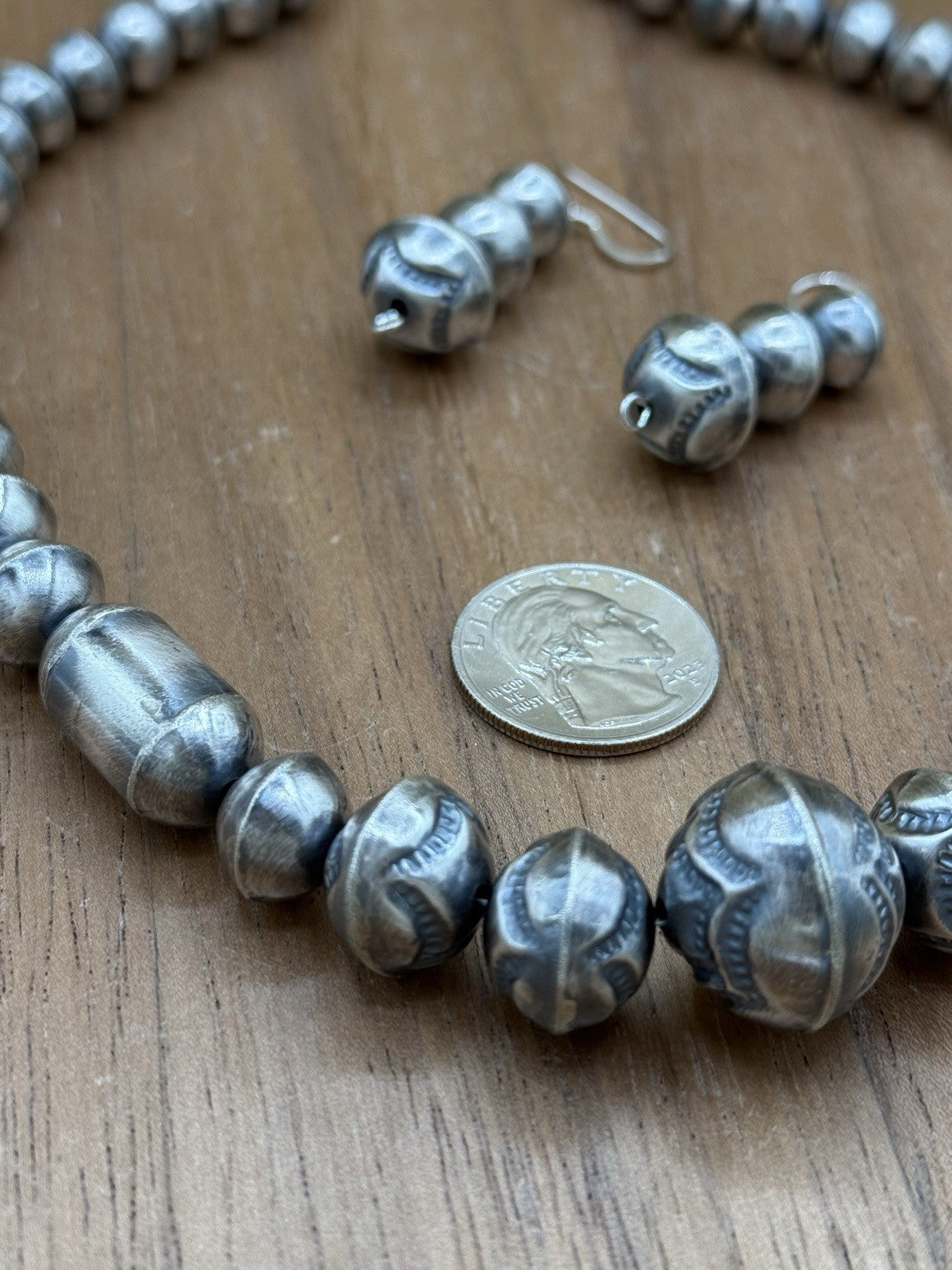Authentic Navajo Handmade Old Look Navajo Pearl Bead Necklace And Earrings 18”