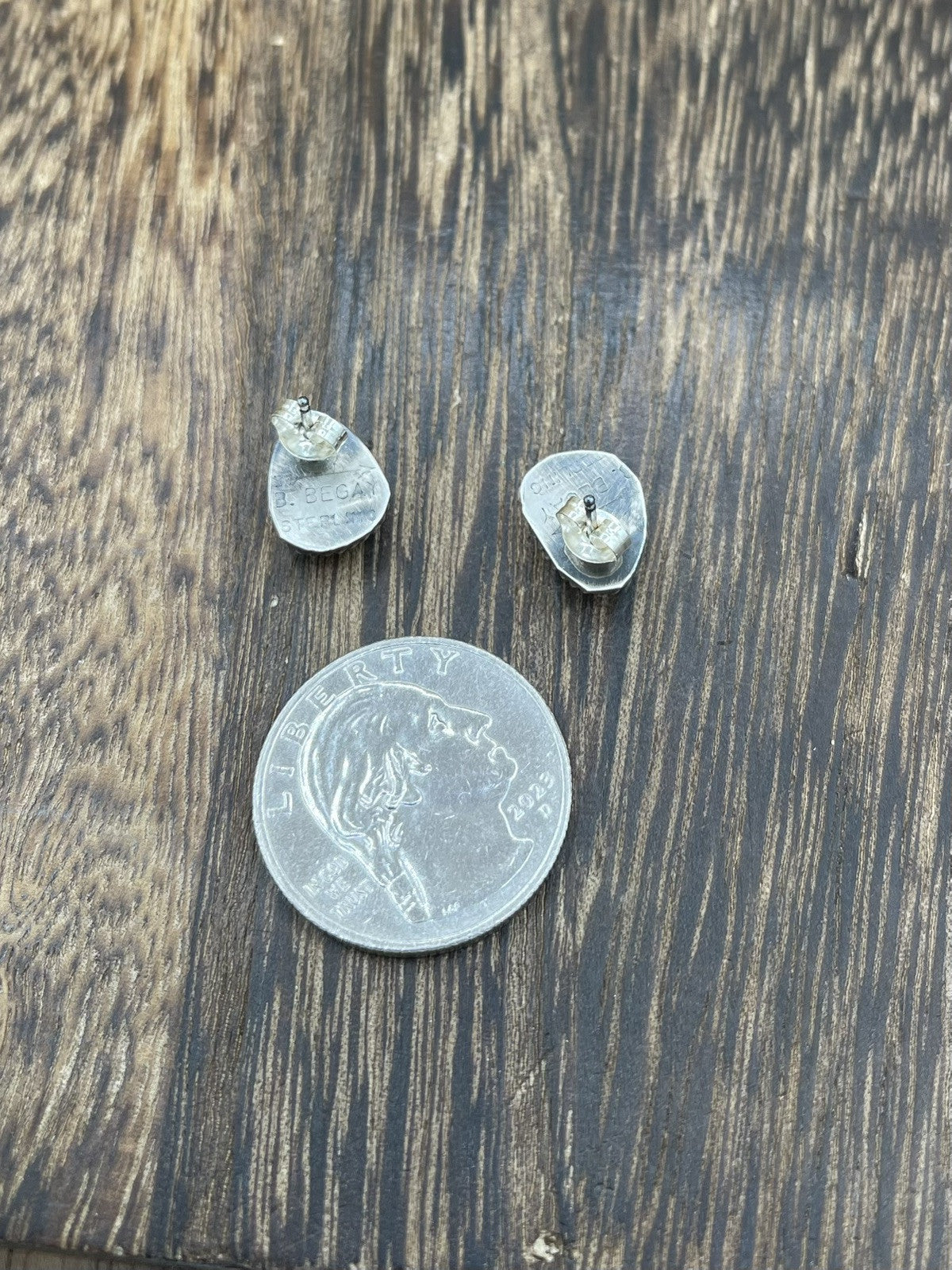 Navajo Handmade Sterling Silver Kingman Turquoise Post Stud Earrings Byron Begay