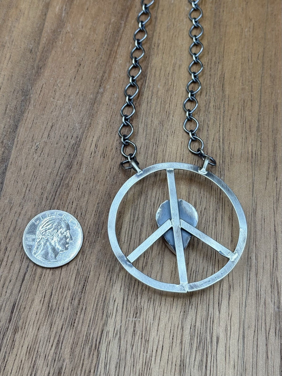 Navajo handmade Sterling Silver Red Spiny Oyster Peace Hippie Necklace 18”