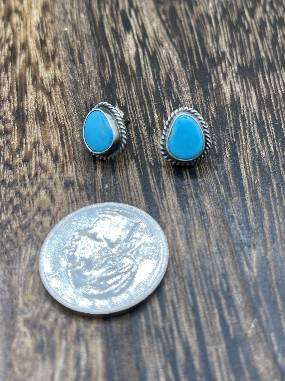 Navajo Handmade Sterling Silver Kingman Turquoise Post Stud Earrings Byron Begay