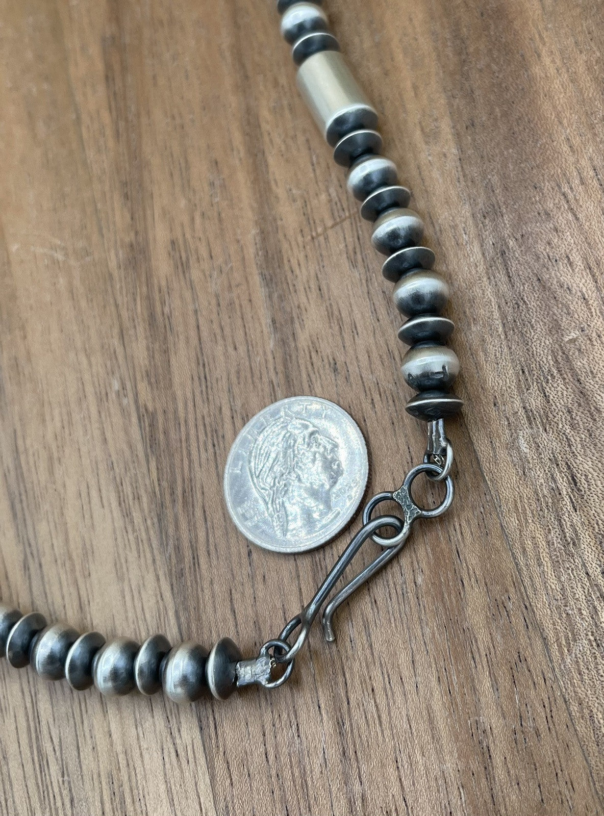 Authentic Native American Navajo Handmade Silver Pearl Beads Necklace 26” Signed