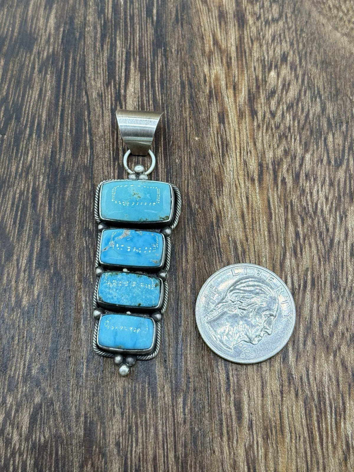 Navajo Handmade Sterling Silver Kingman Turquoise Drop Pendant By Scott Skeets