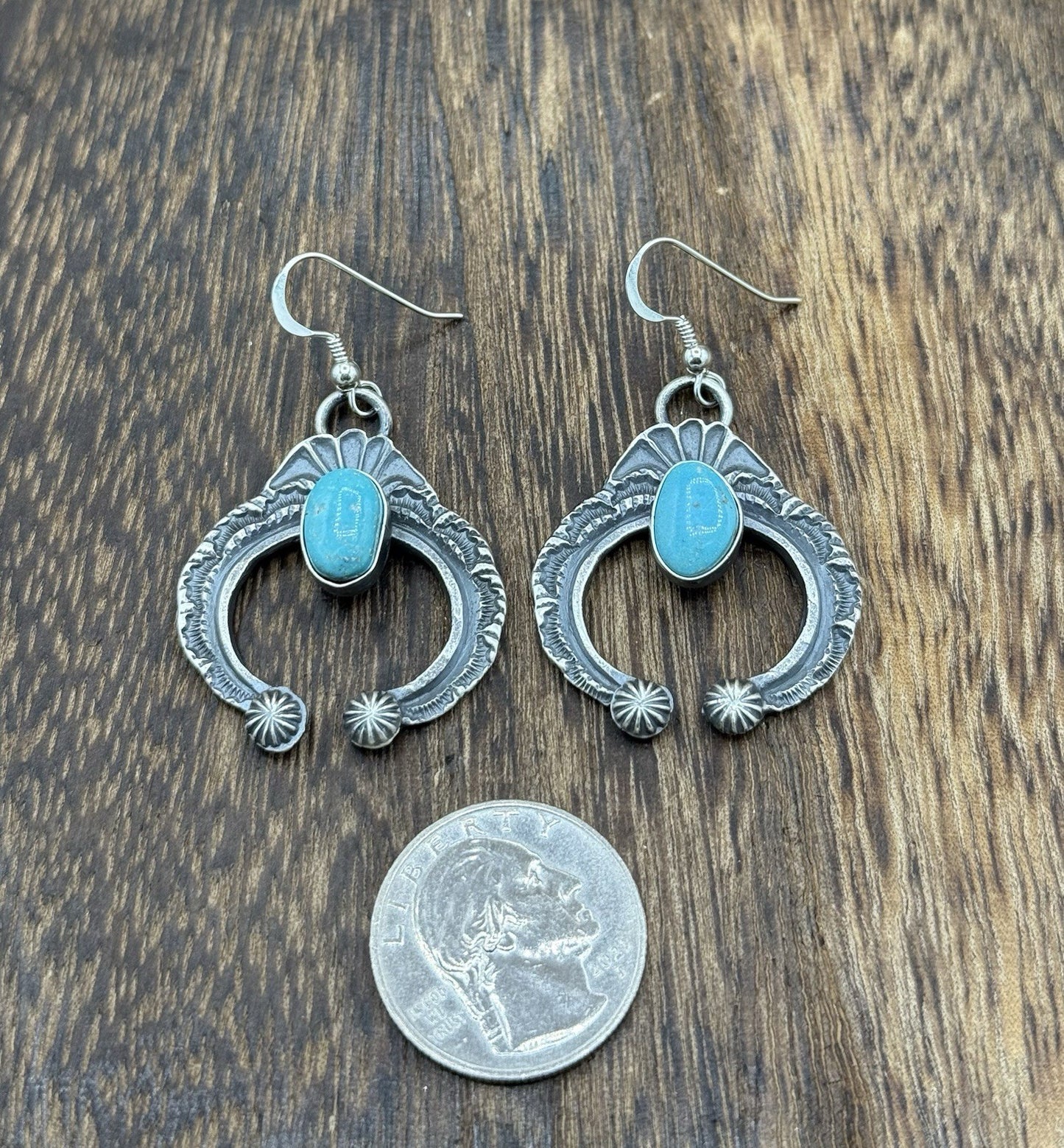 Navajo Handmade Sterling Silver Old Look Kingman Turquoise Earrings Kevin Billah