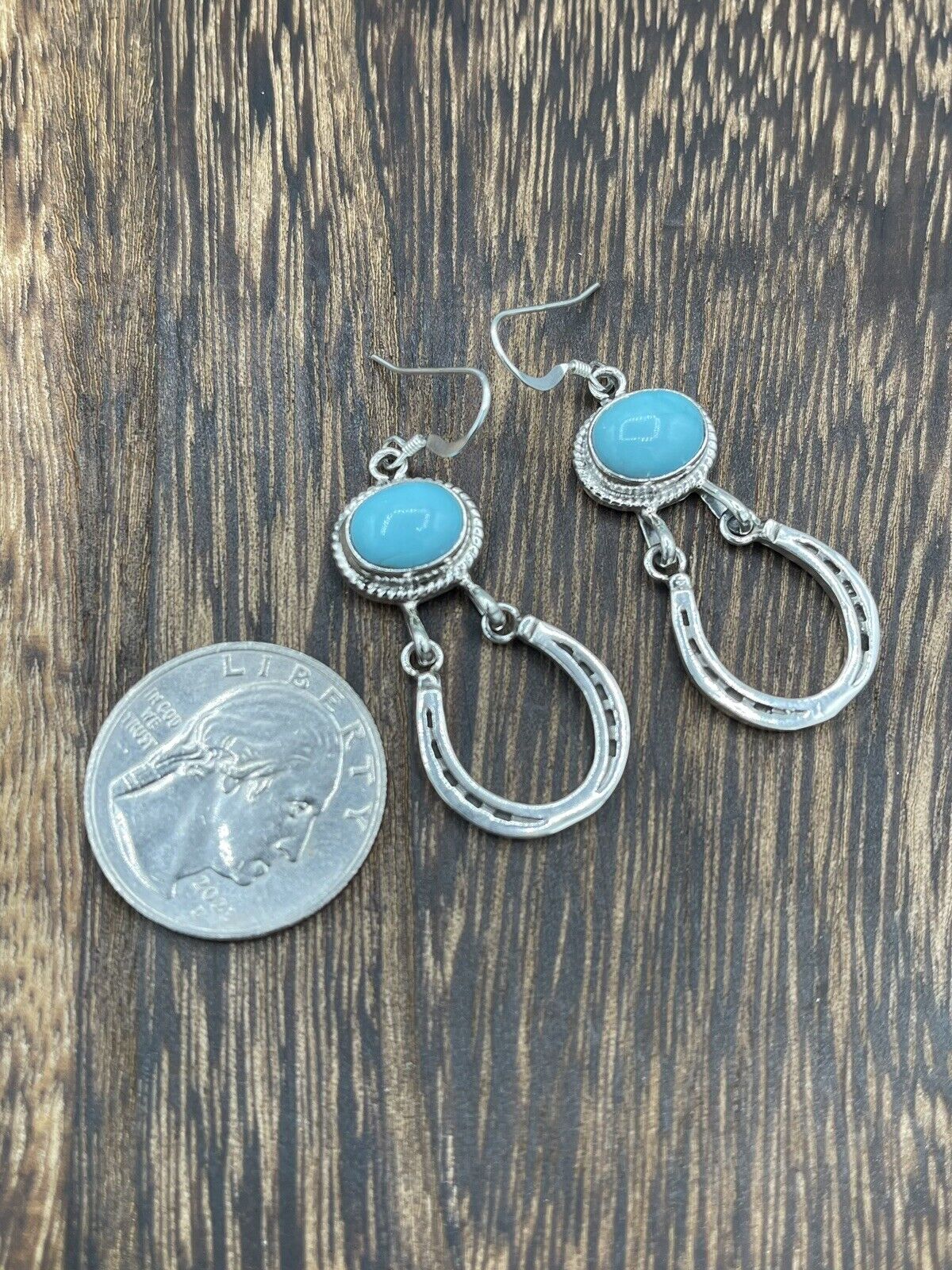 Native American Sterling Silver Navajo Handmade Kingman Turquoise Dangle Earring