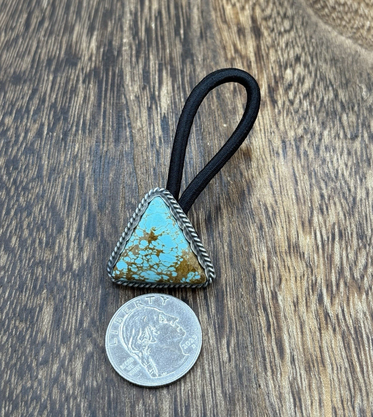 Native American Navajo Handmade Sterling Silver Blue Glacier Turquoise Hair Tie