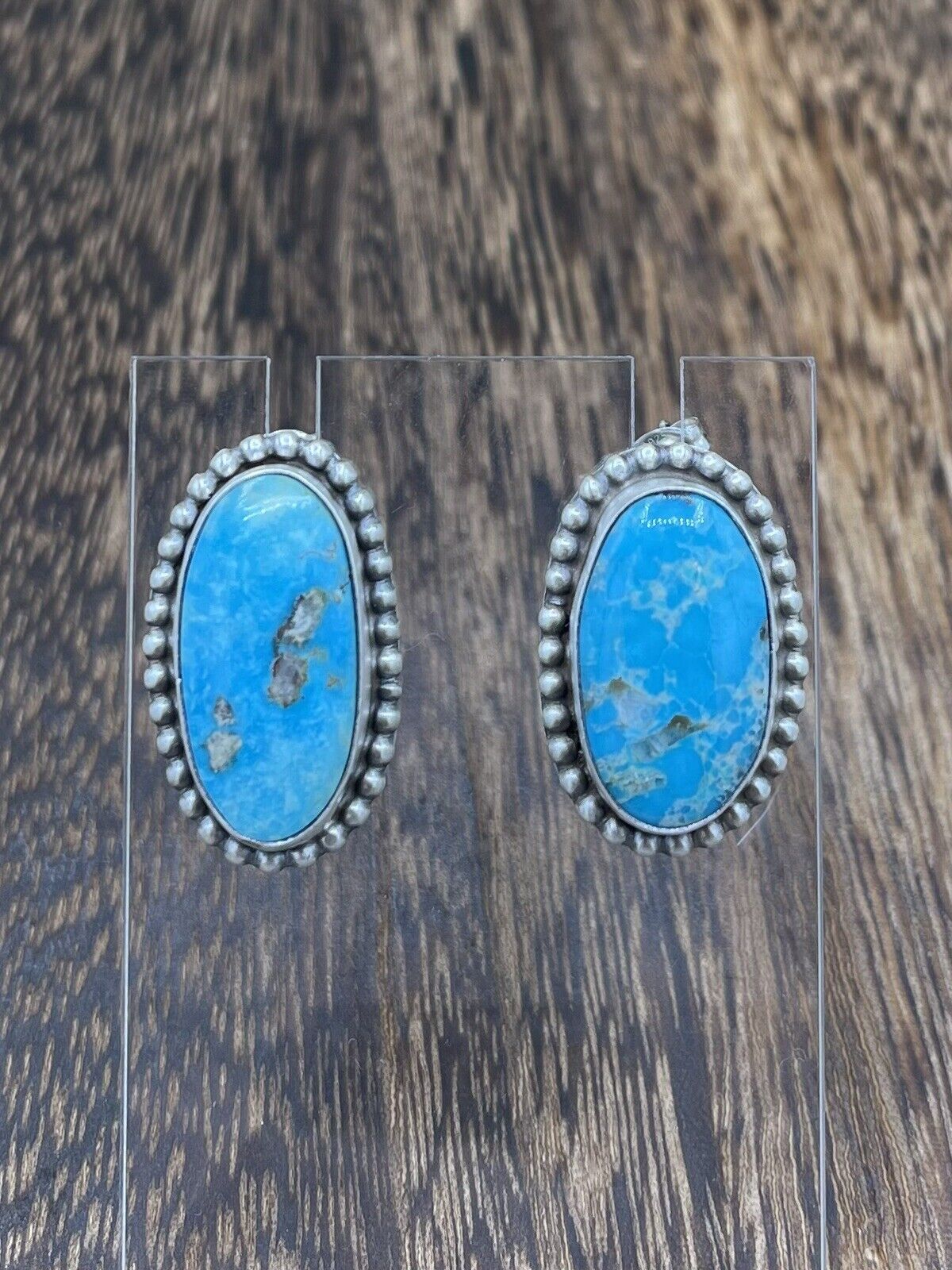 Native American Navajo Handmade Silver Kingman Turquoise Post Stud Earrings