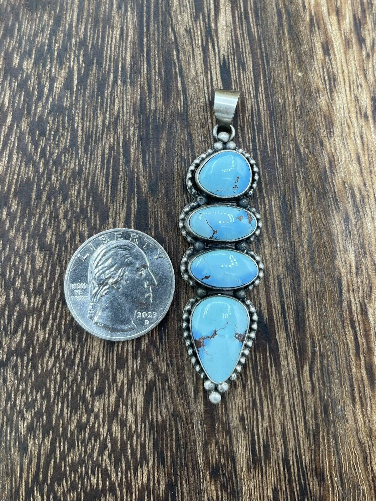 Native American Sterling Silver Navajo Handmade Turquoise Pendant - Scott Skeets