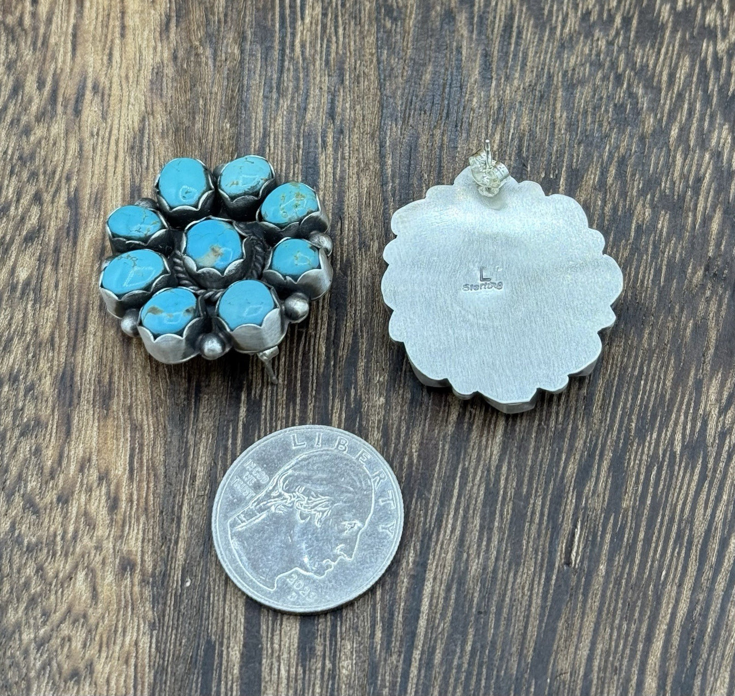 Native Navajo Handmade Sterling Silver Kingman Turquoise Cluster Post Earrings