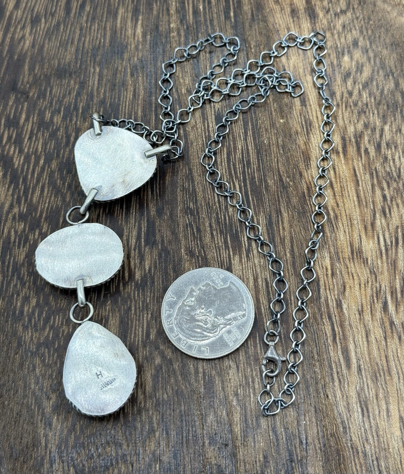 Native Navajo Handmade Sterling Silver Kingman Turquoise Lariat Necklace 18”