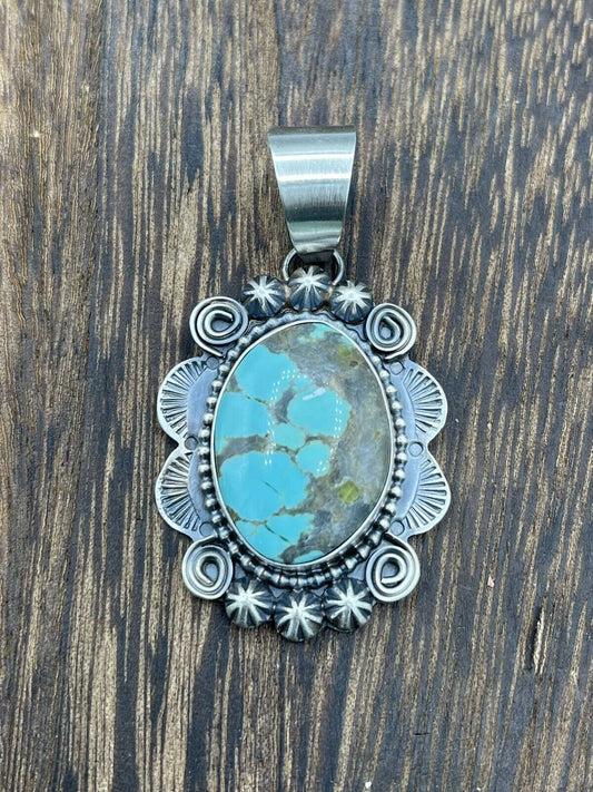 Native American Sterling Silver Navajo Handmade Turquoise Pendant - Betta Lee