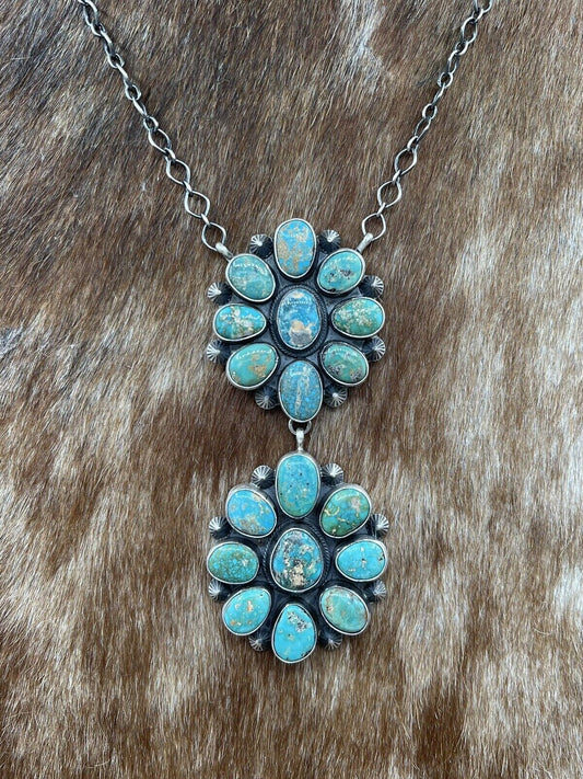 Native American Navajo Handmade Silver Sonoran Gold Turquoise Cluster Necklace