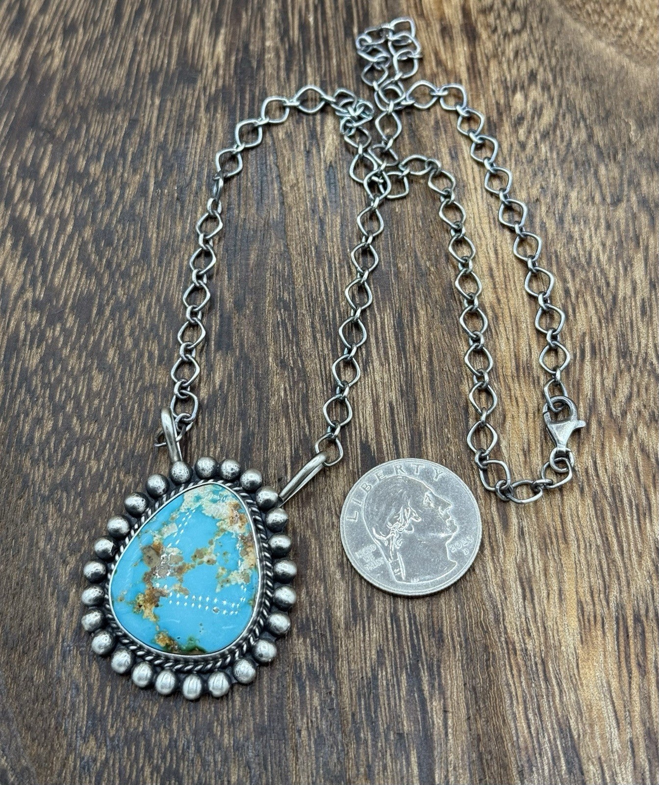 Native Navajo Handmade Sterling Silver Sonoran Gold Turquoise Necklace 18” Large