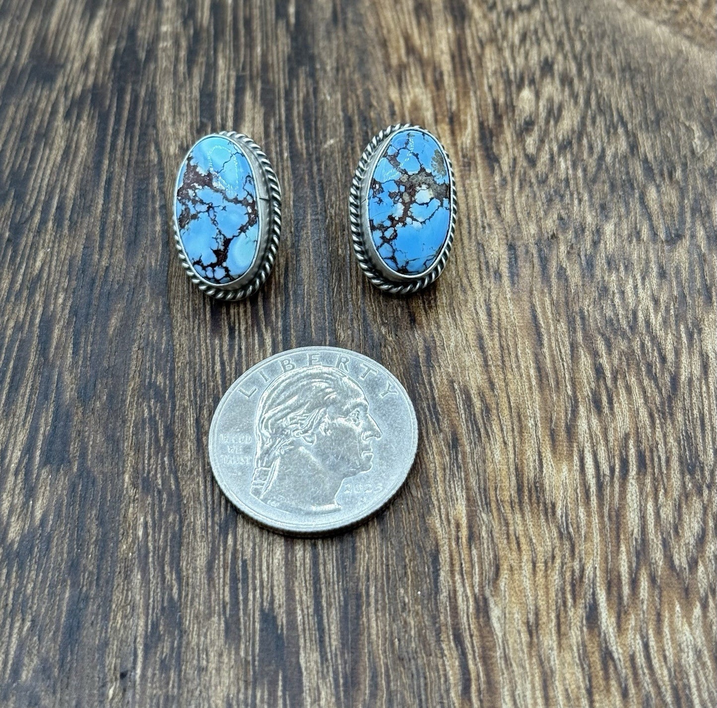 Native Navajo Handmade Sterling Silver Golden Hills Turquoise Post Stud Earrings
