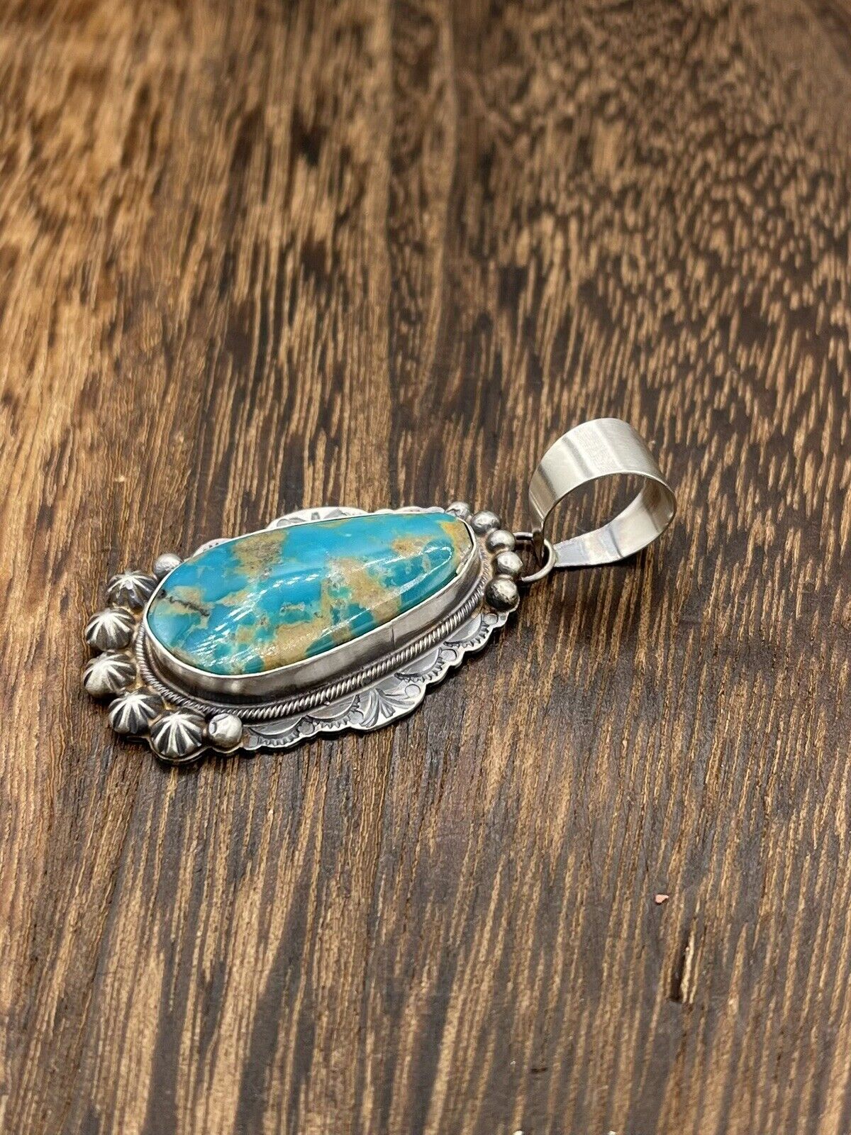 Native American Sterling Silver Navajo Handmade Turquoise Pendant - Betta Lee