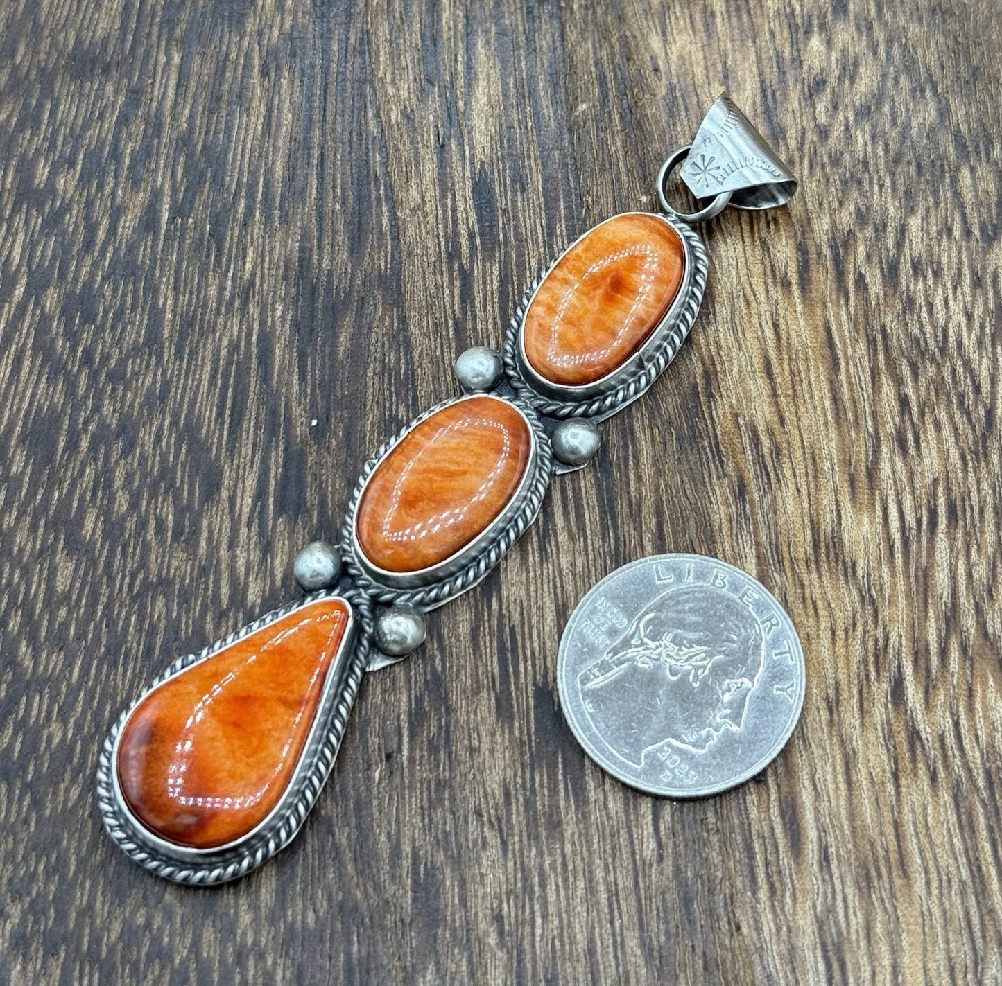 Native Navajo Handmade Sterling Silver Spiny Oyster Shell Drop Pendant