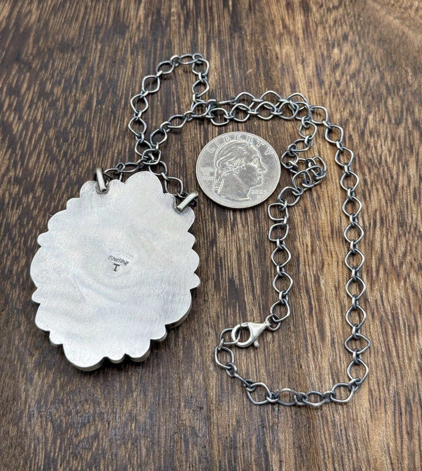 Navajo Handmade Silver Sonoran Gold Turquoise Liberty Coin Cluster Necklace 18”