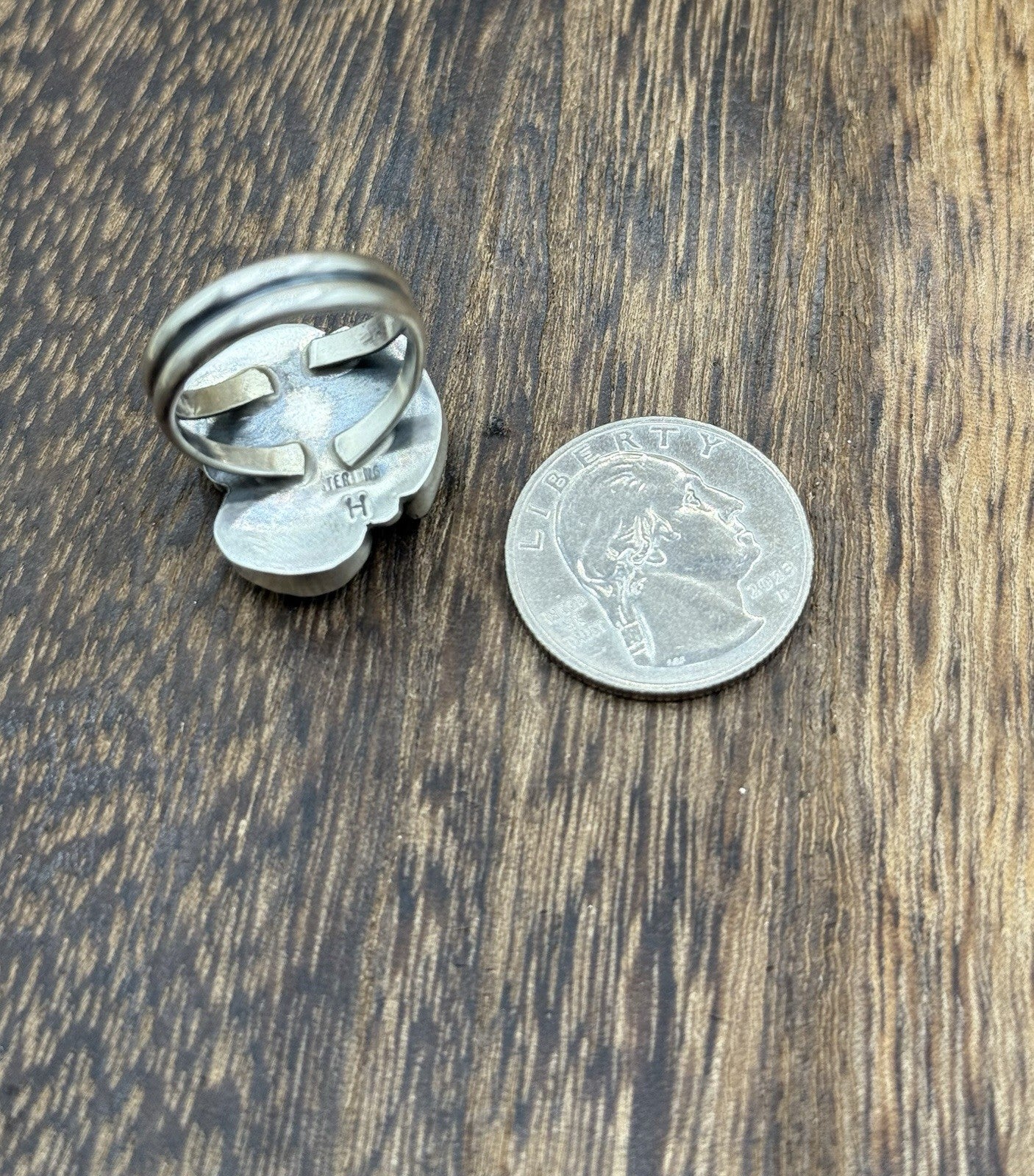 Navajo Handmade Sterling Silver Sonoran Gold Turquoise Cluster Ring Size 8