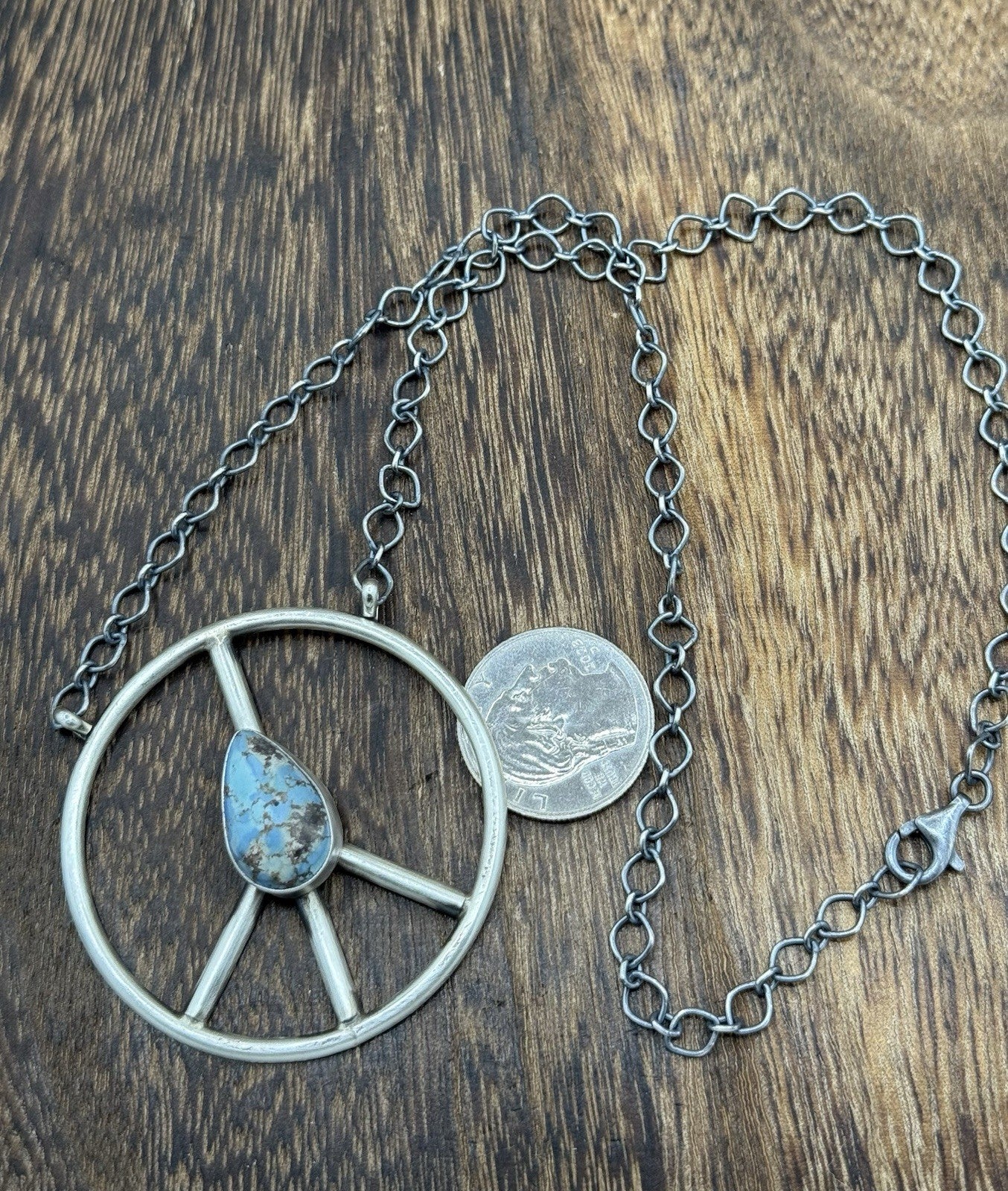 Native American Navajo handmade Sterling Silver Turquoise Peace Hippie Necklace