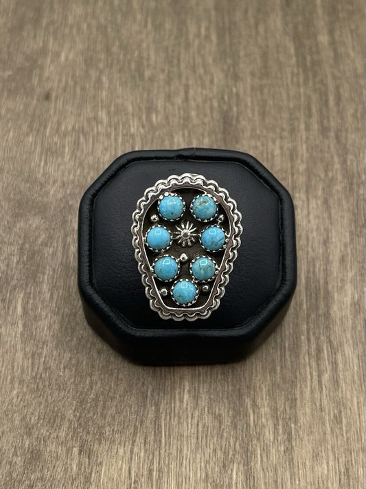 Native American Sterling Silver Navajo Handmade Kingman Turquoise Ring Size 9