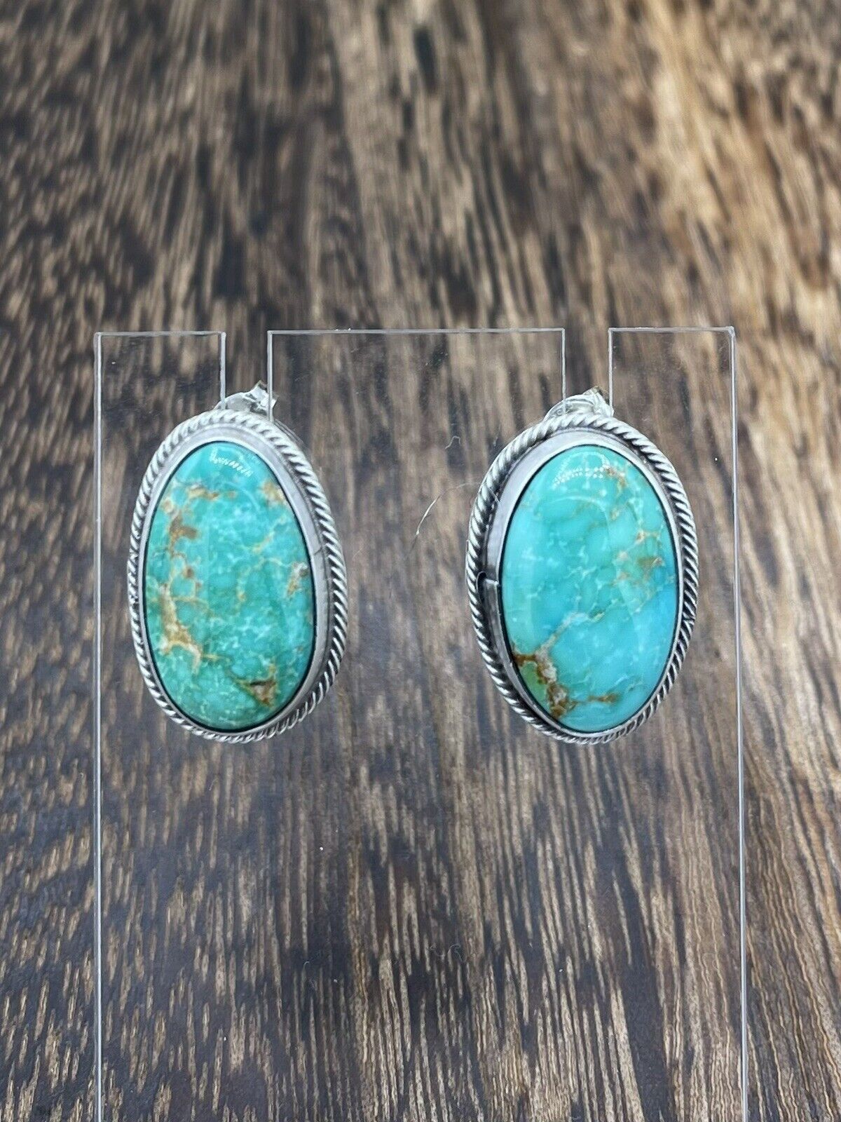 Native American Navajo Handmade Silver Sonoran Turquoise Post Stud Earrings