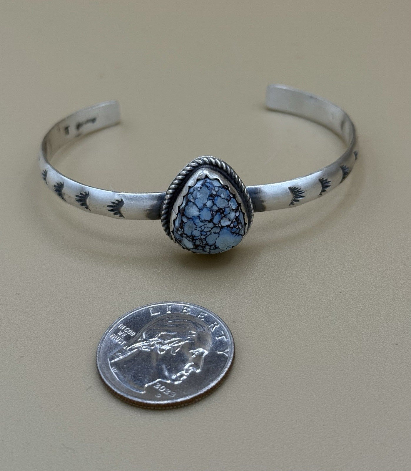 Navajo Handmade Sterling Silver Golden Hills Turquoise Stacker Cuff Bracelet