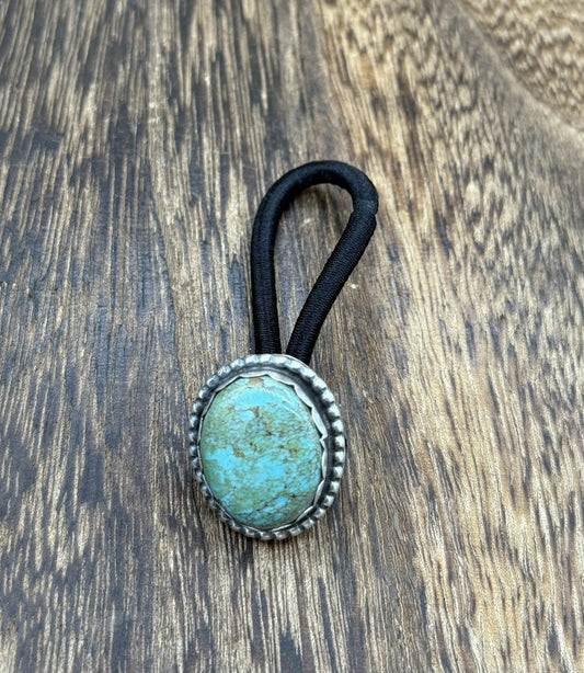 Native American Navajo Handmade Sterling Silver Blue Glacier Turquoise Hair Tie