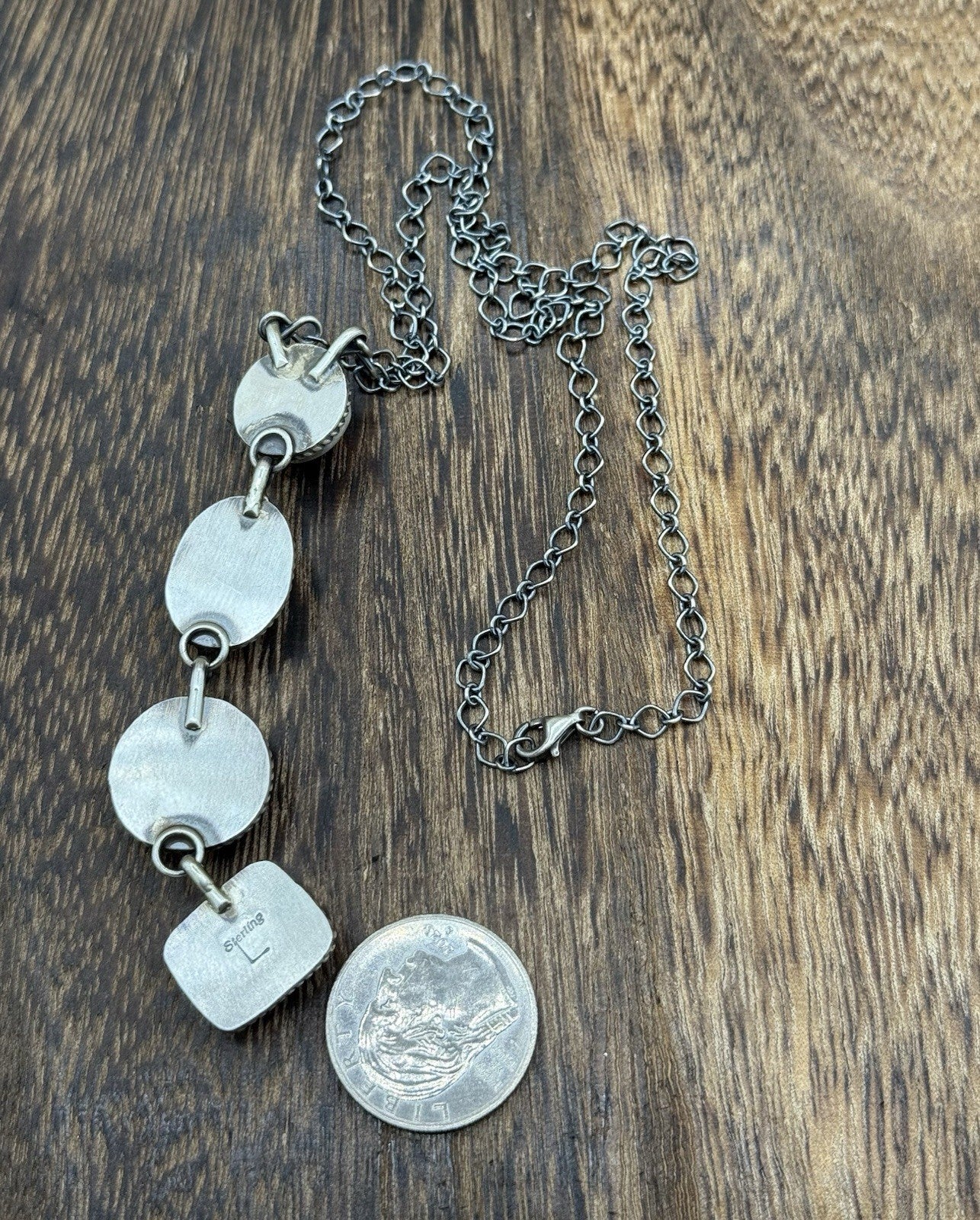 Navajo Handmade Sterling Silver Multi Color Mixed Stone Lariat Necklace 18”