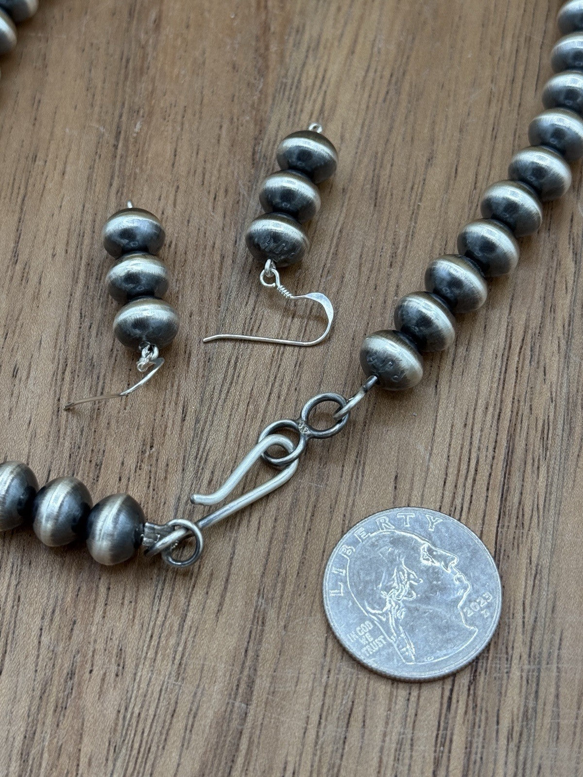 Authentic Navajo Handmade Old Look Navajo Pearl Bead Necklace And Earrings 24”