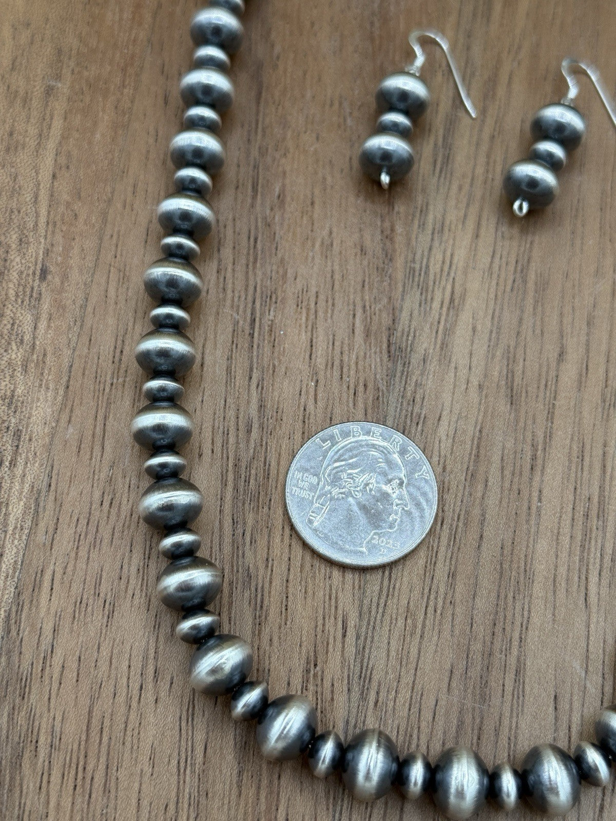 Authentic Navajo Handmade Old Look Navajo Pearl Bead Necklace And Earrings 18”