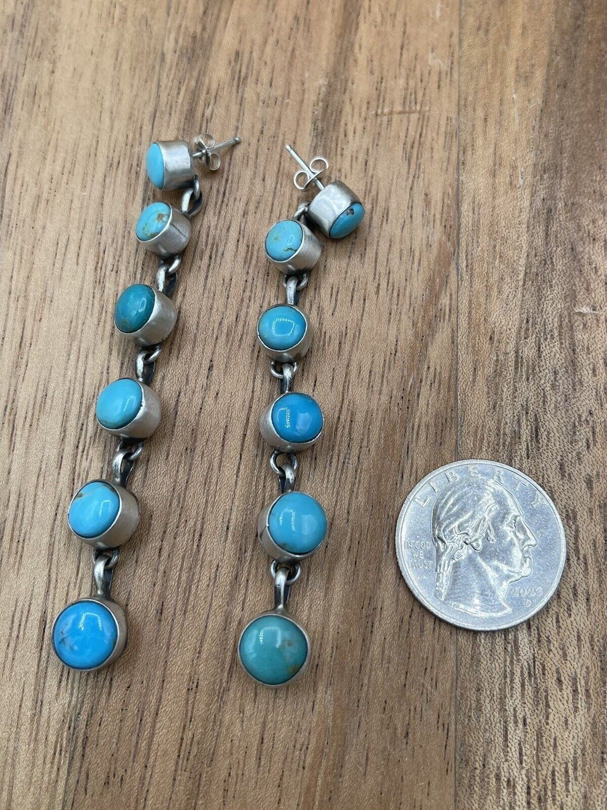 Native American Sterling Silver Navajo Handmade Turquoise Post Dangle Earrings