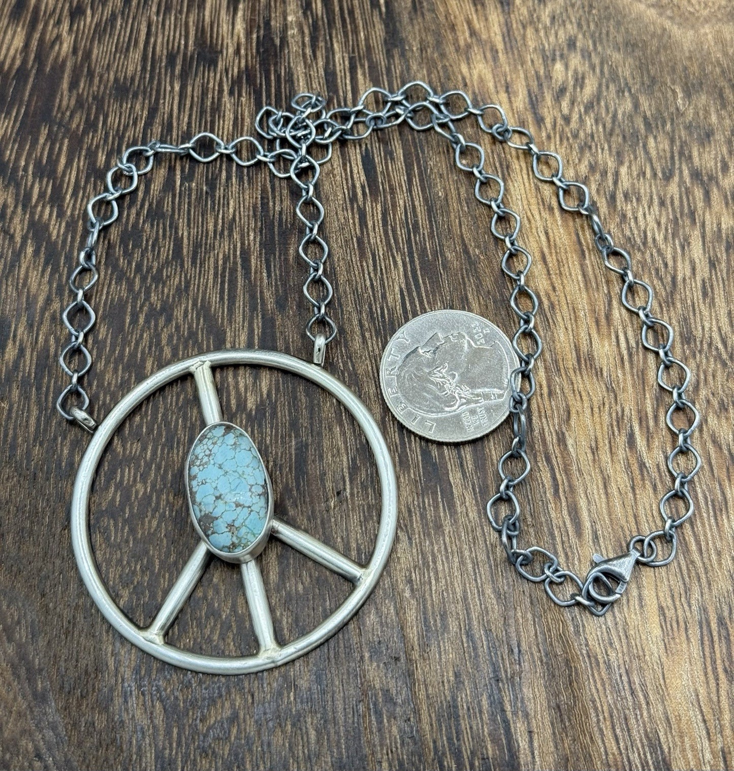 Native American Navajo handmade Sterling Silver Turquoise Peace Hippie Necklace