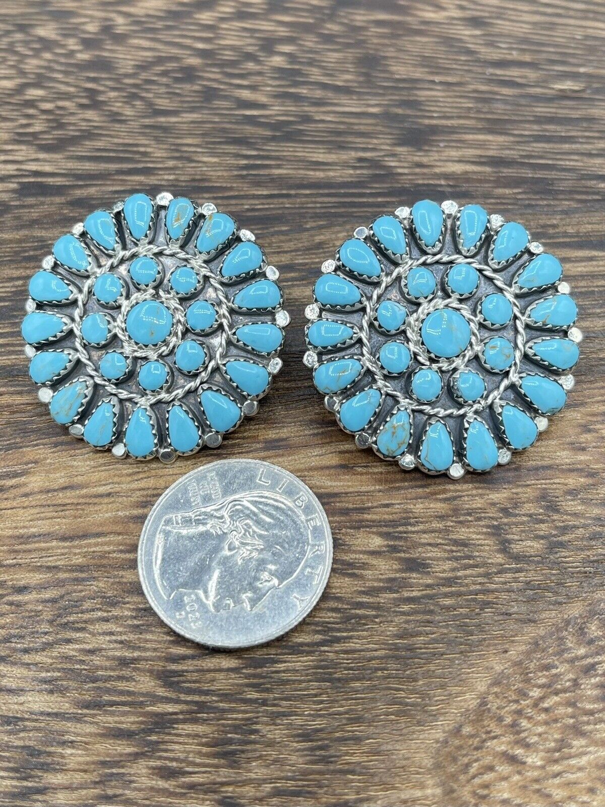 Native American sterling silver Navajo Handmade Turquoise Cluster Post earrings