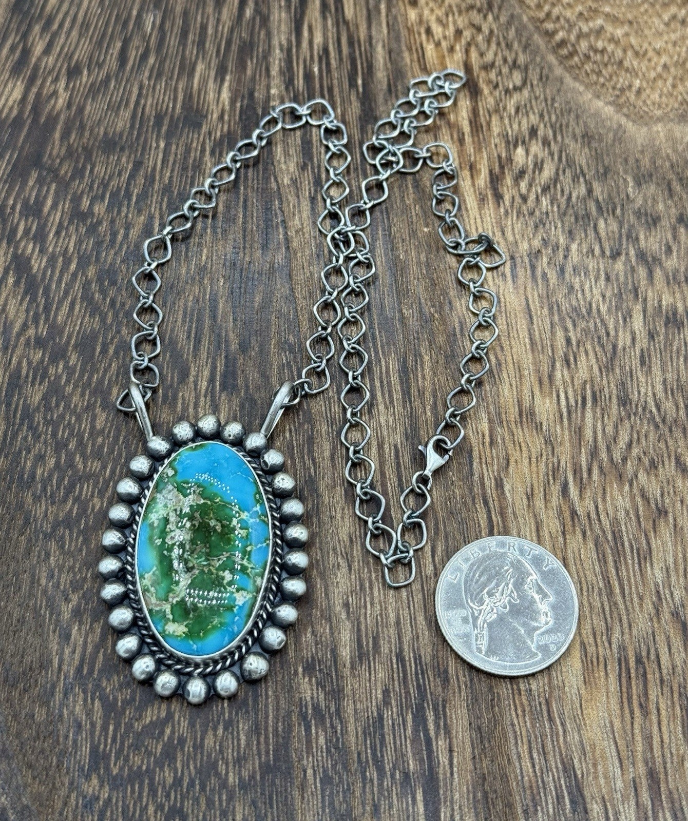 Native Navajo Handmade Sterling Silver Sonoran Gold Turquoise Necklace 18” Large