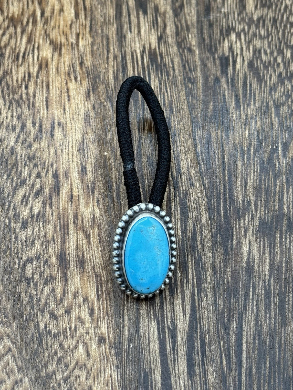 Native American Navajo Handmade Sterling Silver Kingman Turquoise Hair Tie
