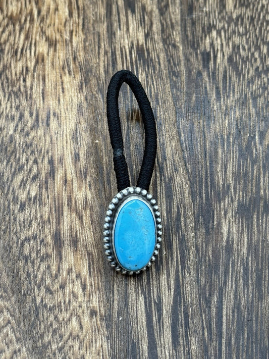 Native American Navajo Handmade Sterling Silver Kingman Turquoise Hair Tie