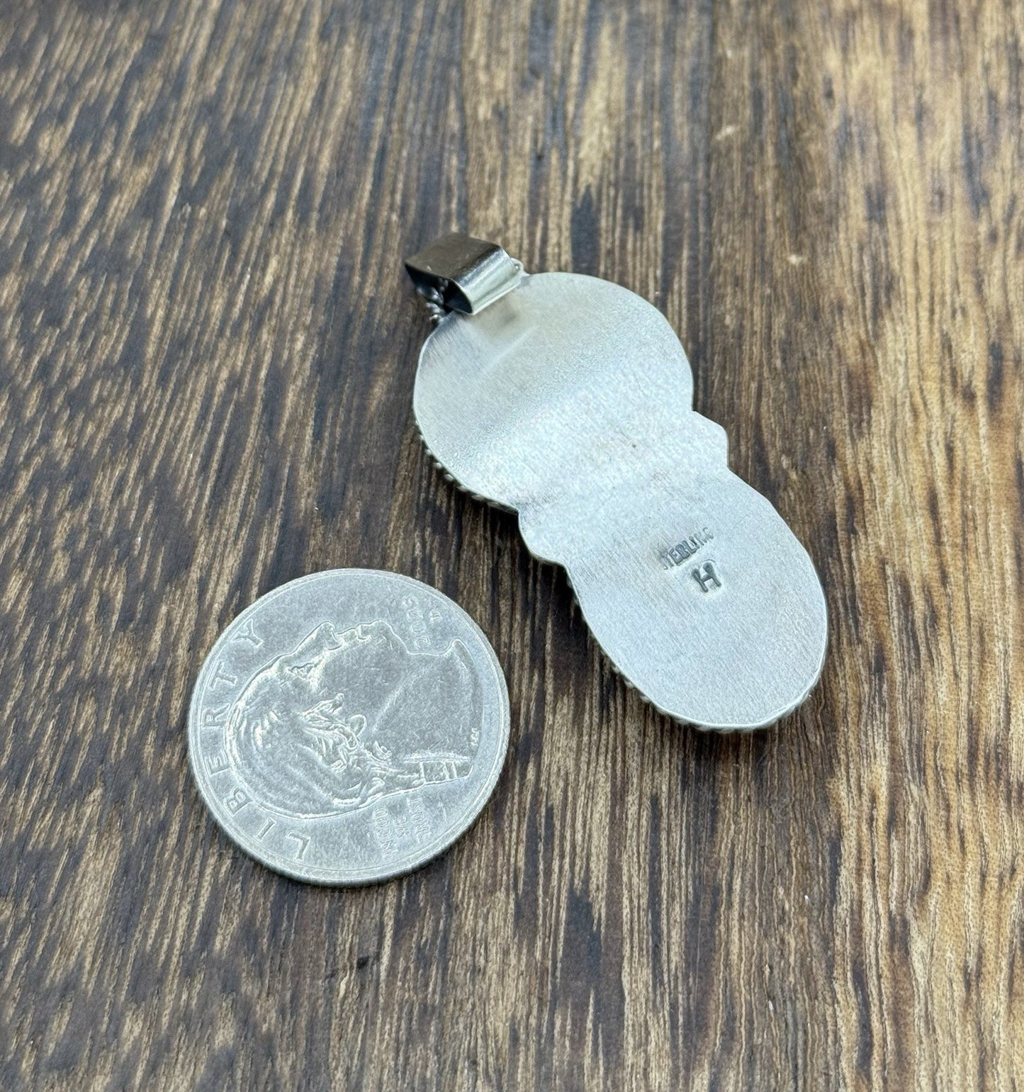 Navajo Handmade Sterling Silver Red Spiny Oyster Shell Liberty Dime Coin Pendant