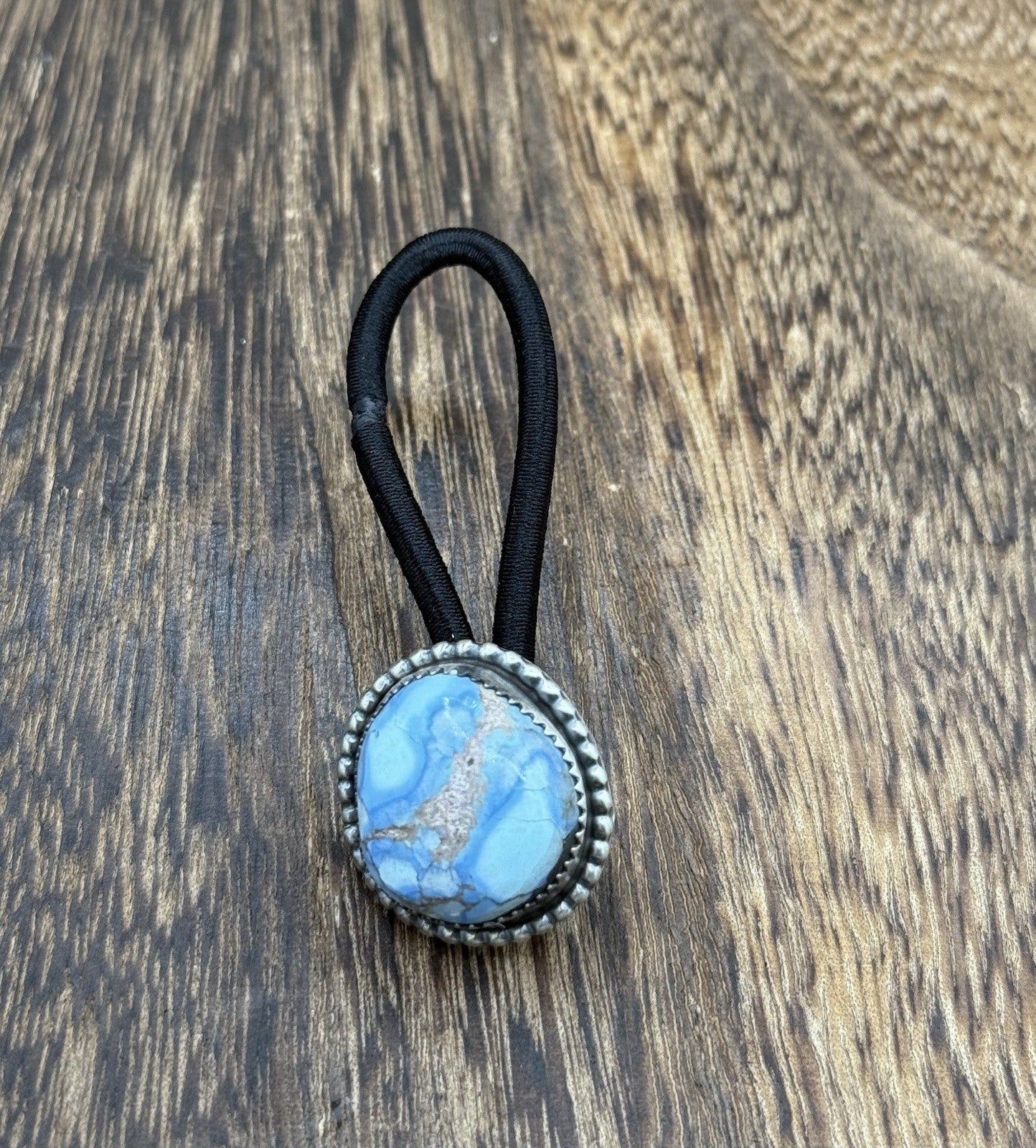 Native American Navajo Handmade Sterling Silver Golden Hills Turquoise Hair Tie