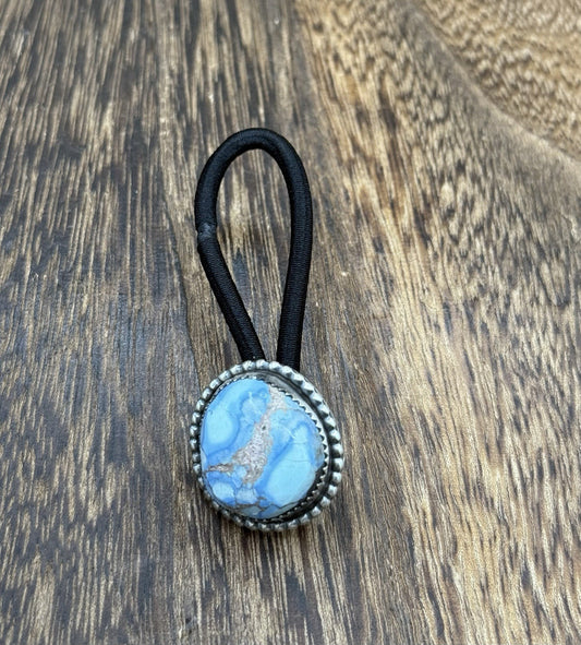 Native American Navajo Handmade Sterling Silver Golden Hills Turquoise Hair Tie