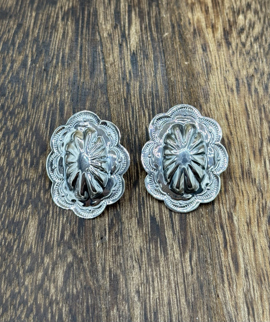 Navajo Handmade Sterling Silver Shiny Stamped Concho Design Post Earrings