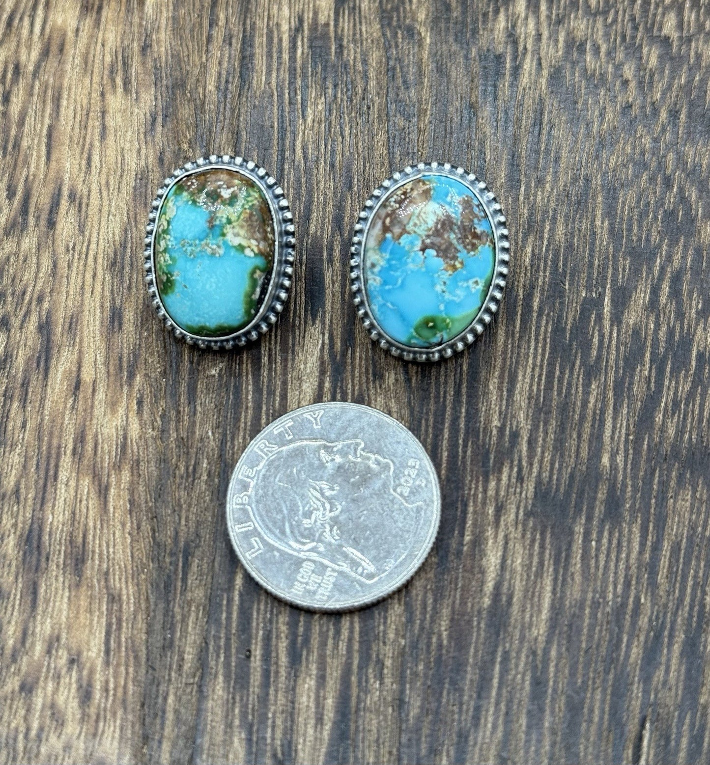 Navajo Handmade Sterling Silver Sonoran Gold Turquoise Post Stud Earrings