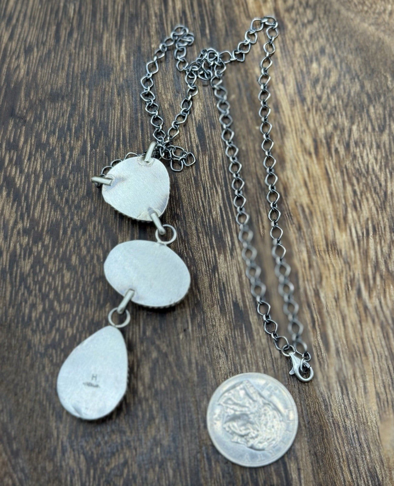 Native Navajo Handmade Sterling Silver Kingman Turquoise Lariat Necklace 18”